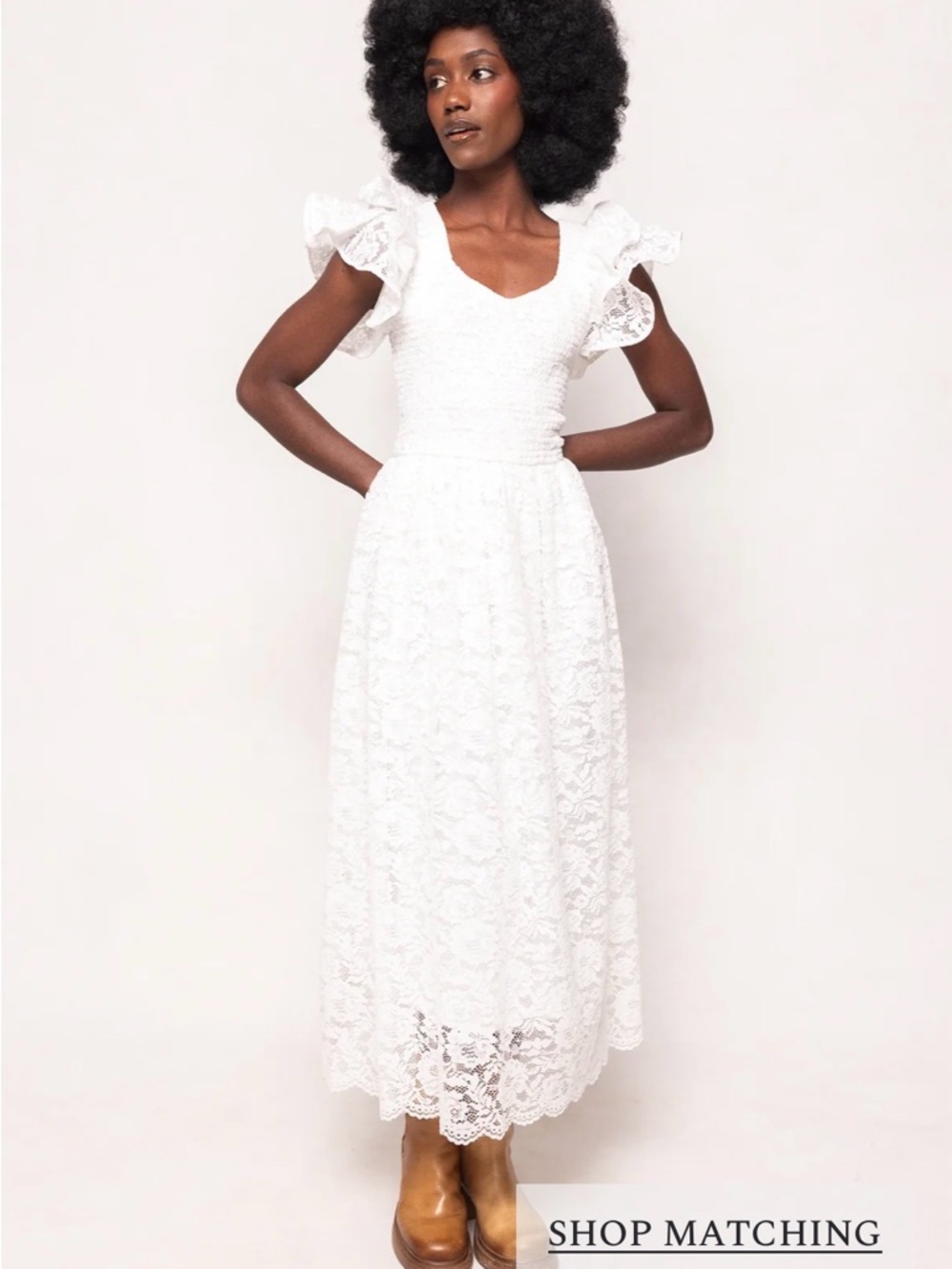 Ivy City Co White Lace Maxi Dress with Flutter Sleeves